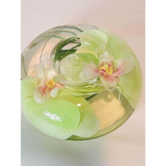 Emilo Robba Glass Orchid Tea Lite Candle Holder Green Floral - Picture 6 of 12